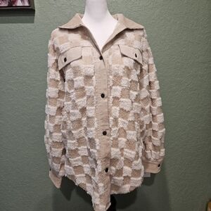 NWT- Bibi Plaid Plush Checkered Button Down Jacket Size Medium